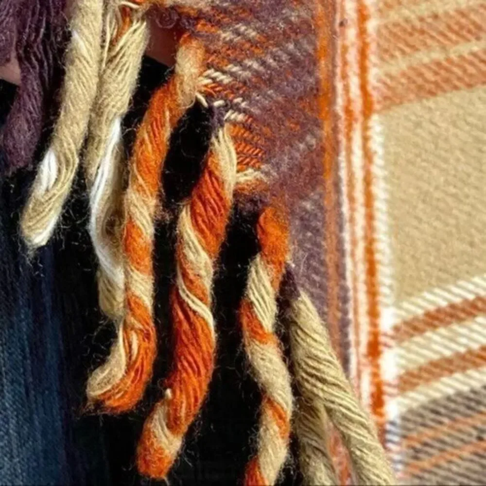 Vintage Faribault‎ Plaid Throw Blanket Brown Orange Fringe Cabin Decor